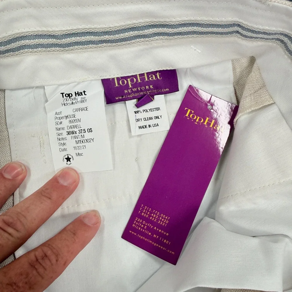 Top Hat New York Mens 38 Dress Pants Oatmeal Cream Textured Straight Leg USA
